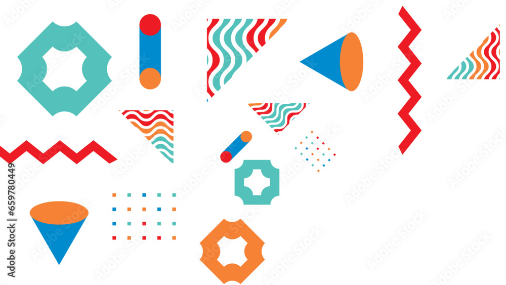 Colorful colourful abstract flat background memphis geometric design elements with shapes