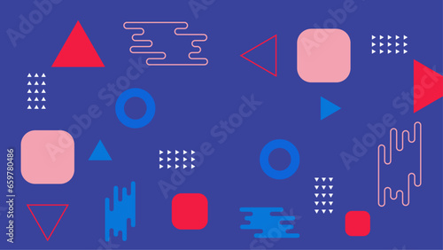 Blue red and pink vector creative flat geometric design for abstract background with shapes and memphis style