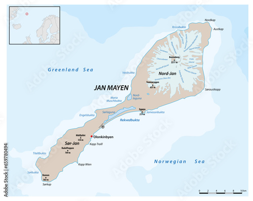 Vector map of the Norwegian island of Jan Mayen