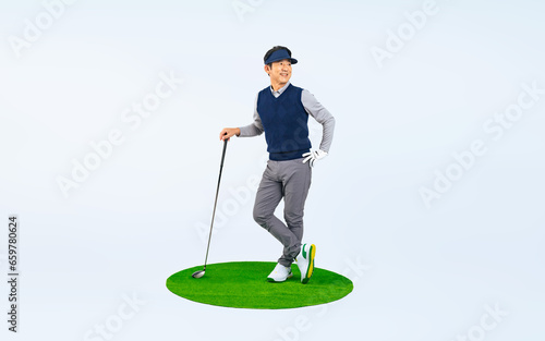 ゴルフクラブを持つミドル男性（切り抜き背景透過PNGも販売しております。作成者リンクから「PNG」で検索してください）