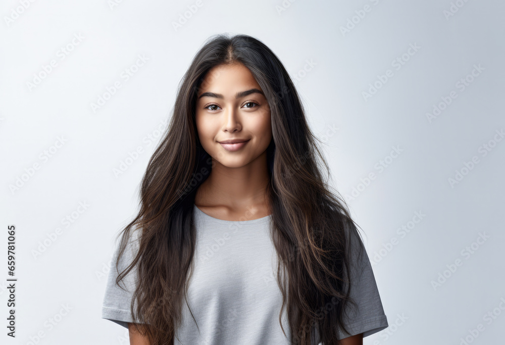 Obraz premium Portrait of a pretty young woman on a white background