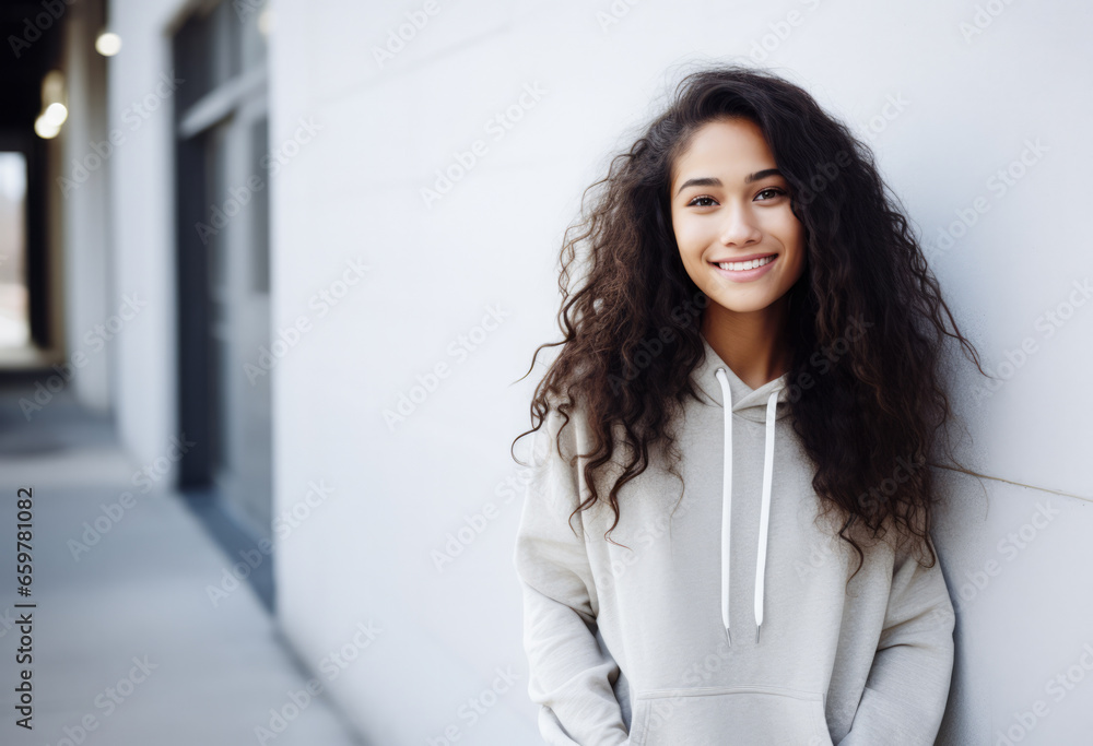 Portrait of a pretty young woman on a white background