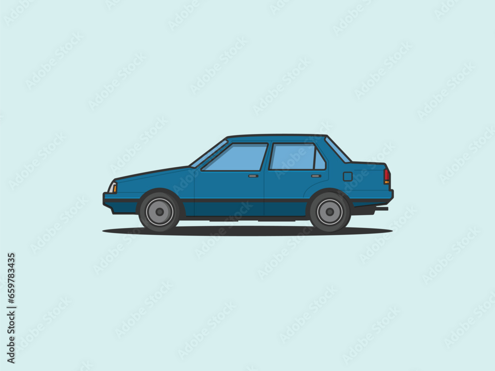 illustration of a 1983 classic retro vintage blue car sedan icon  80s 90s vector