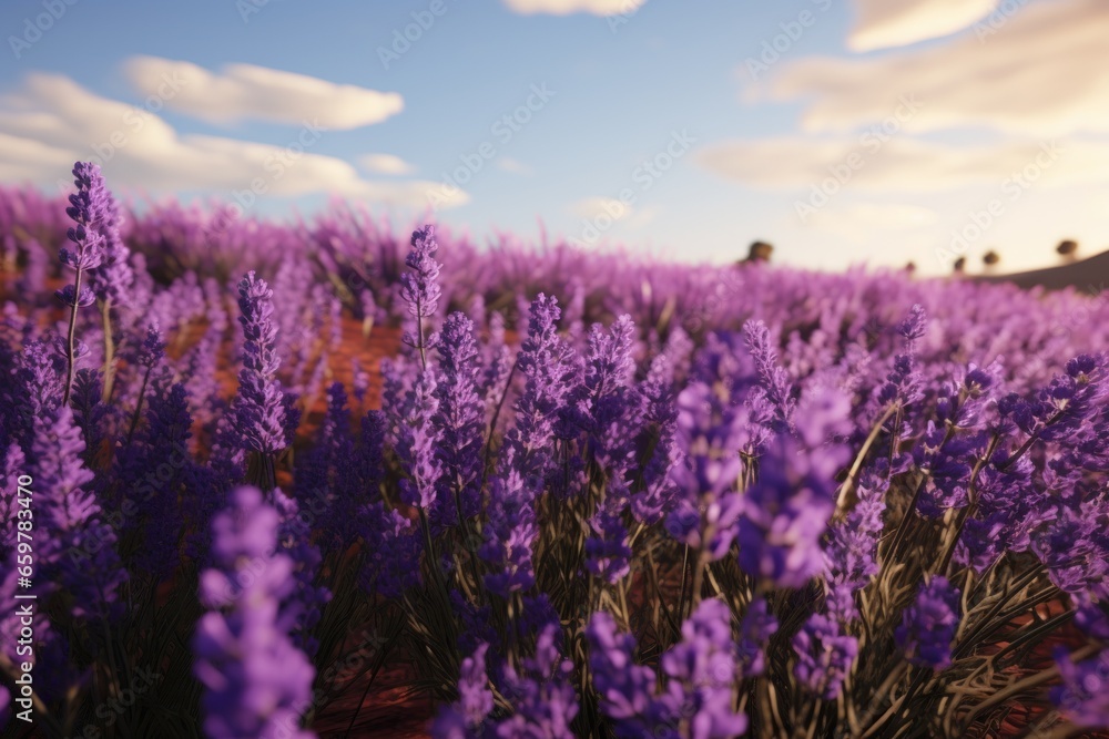 A beautiful field of purple flowers under a clear blue sky. Perfect for nature and floral themes