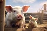A picture of a couple of pigs standing next to each other. This image can be used to represent farm animals or as a metaphor for companionship and teamwork