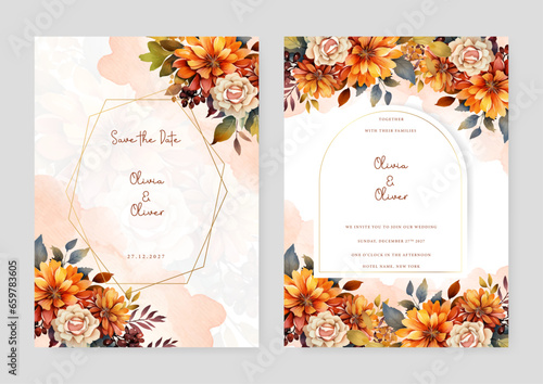Colorful colourful waterlily modern wedding invitation template with floral and flower