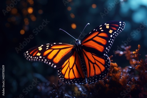 A large orange butterfly sitting on top of a plant. Perfect for nature and wildlife enthusiasts. © Ева Поликарпова