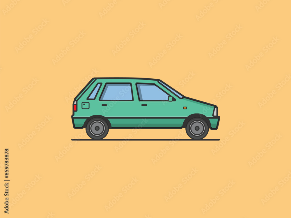 minimalist illustration of a small green hatchback car indian pakistani car icon design vector