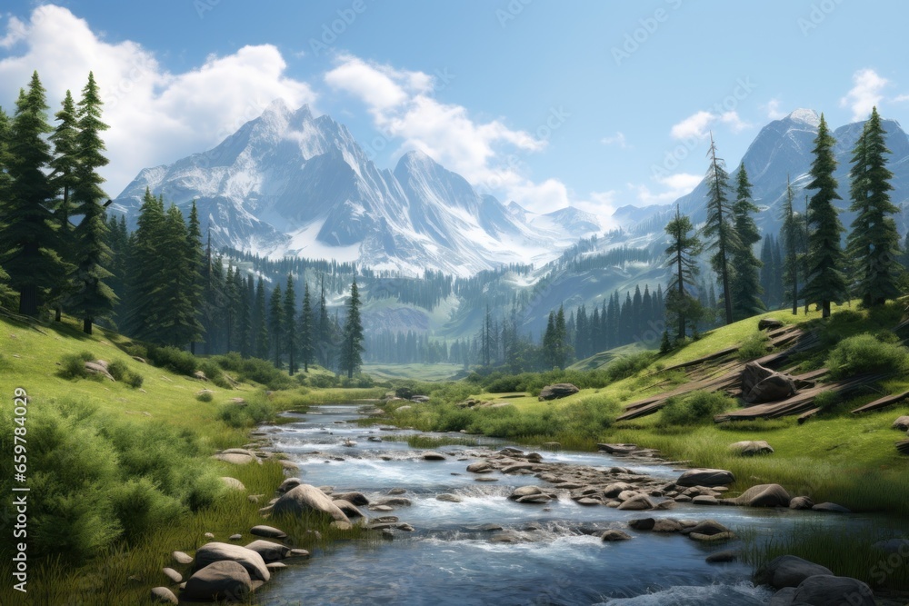 A picturesque scene of a river running through a vibrant and dense forest.