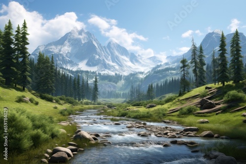 A picturesque scene of a river running through a vibrant and dense forest.