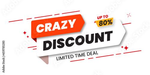 sale crazy discount sale tag, offer 80% off, vector illustration