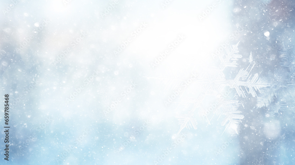 white background, snow blurred, snowflakes empty copy space, blank winter christmas letter postcard design