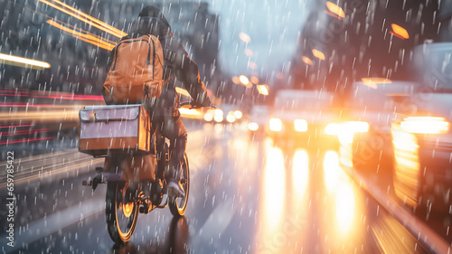 weather rain drops in blurry traffic in the city autumn view, abstract background delivery service