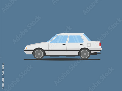 illustration of a 1983 classic retro vintage white car sedan  80s 90s vector