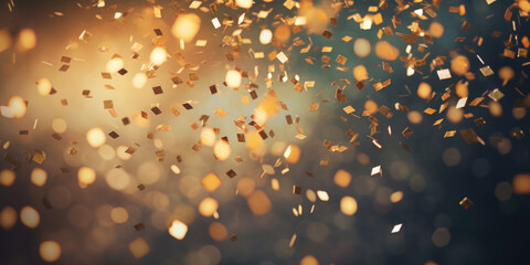 Glittering colourful confetti falling down. Party background concept for holiday, celebration, New Year's Eve or jubilee