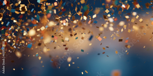 Glittering colourful confetti falling down. Party background concept for holiday, celebration, New Year's Eve or jubilee