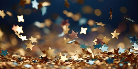 Glittering colourful confetti falling down. Party background concept for holiday, celebration, New Year's Eve or jubilee