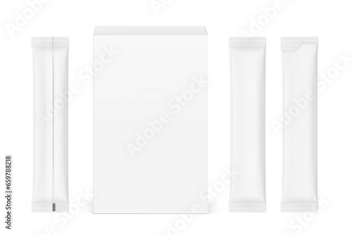 Universal blank cardboard box with stick mockup. Frontal view. Vector illustration isolated on white background. Can be use for food, pharmacy, cosmetic and etc. EPS10.