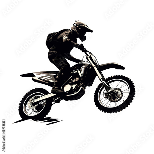 black silhouette of Motocross motorcyclist in action 