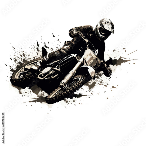illustration of a black silhouette of Motocross motorcyclist in action