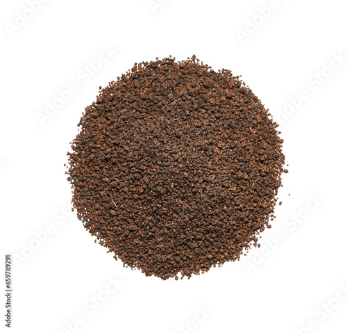Foto top view flat lay indian tea masala assam powder isolated on white background