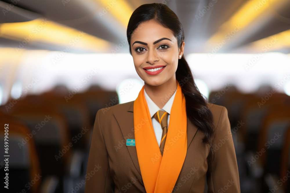 Young and confident female air hostess standing at airport Young and confident female air hostess standing at airport