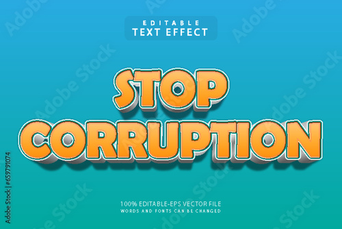 Stop corruption editable text effect 3 dimension emboss cartoon style