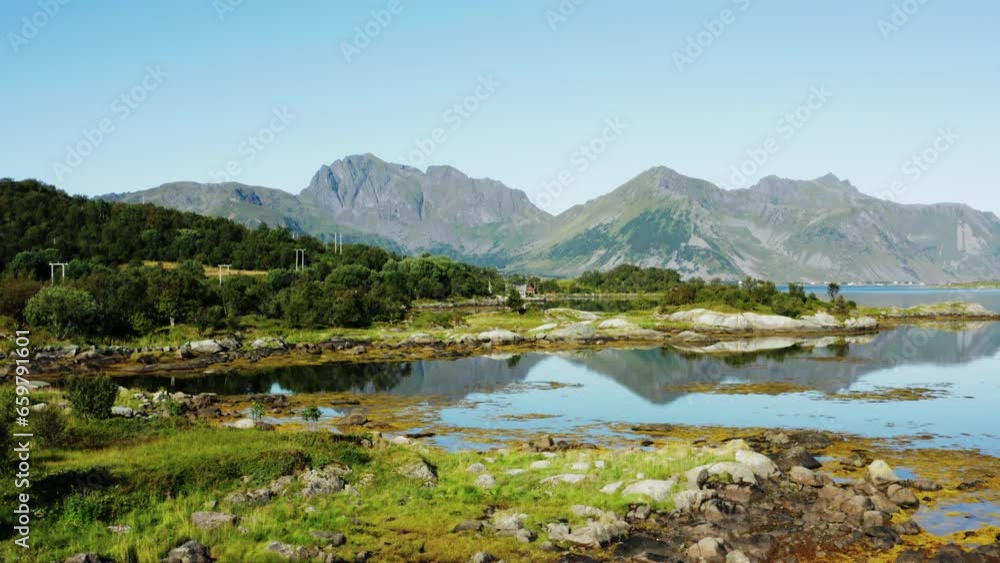 Serene Lake With Mountain Peaks In The Distance Serene Lake With Mountain Peaks In The Distance