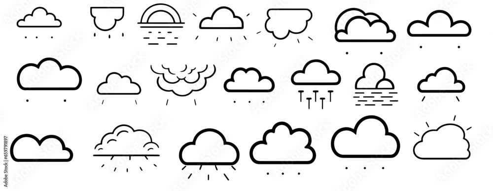 Clouds line art icon collection. black color icons set on a white background Clouds line art icon collection. black color icons set on a white background