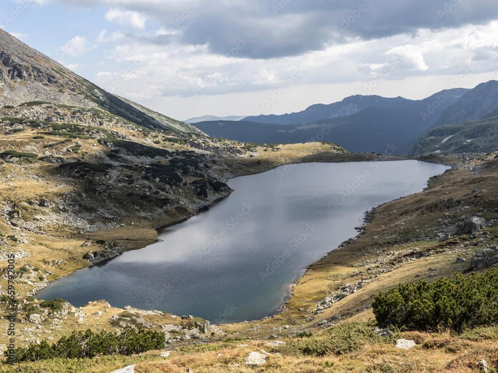 View of Bucura lake in National Park Retezat, Romania. This is the glacial lake with the largest surface in Romania.