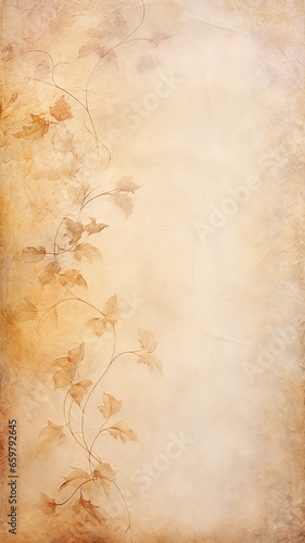 high narrow background, vertical autumn wall parchment, with light floral ornament of autumn leaves