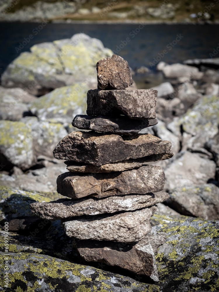 Stacked zen stones in the Retezat National Park area