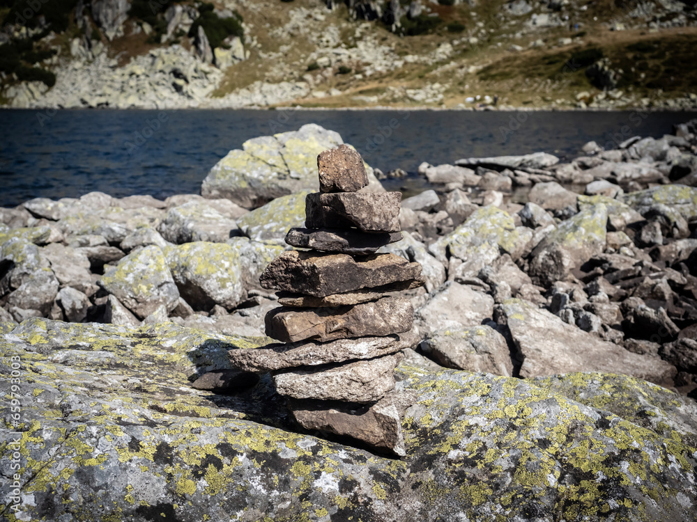 Stacked zen stones in the Retezat National Park area