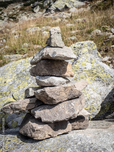 Stacked zen stones in the Retezat National Park area