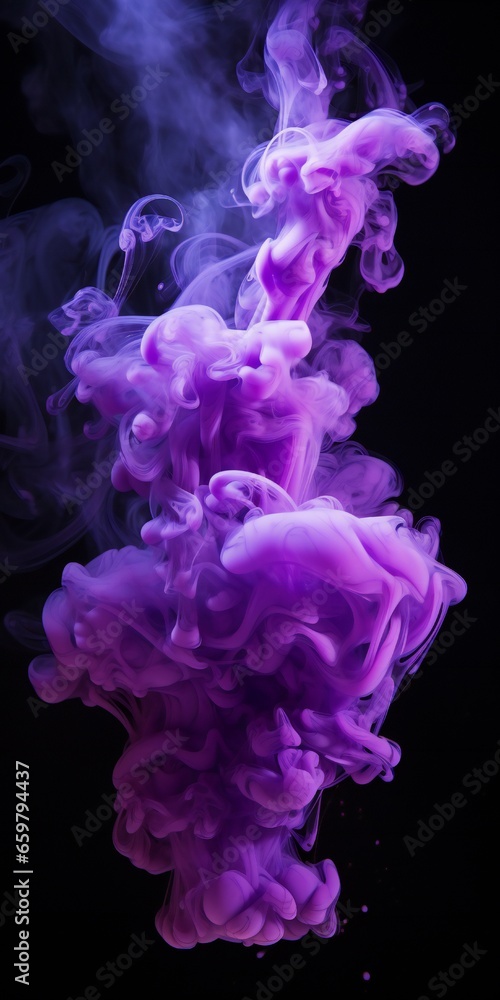 Fototapeta premium Cloudy smoke closeup, evaporates from bottle neck, blue purple and pink colors Generative AI