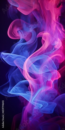 Cloudy smoke closeup  evaporates from bottle neck  blue purple and pink colors Generative AI