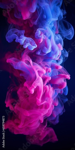 Cloudy smoke closeup, evaporates from bottle neck, blue purple and pink colors Generative AI