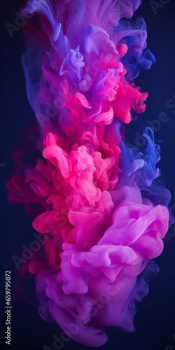 Cloudy smoke closeup, evaporates from bottle neck, blue purple and pink colors Generative AI