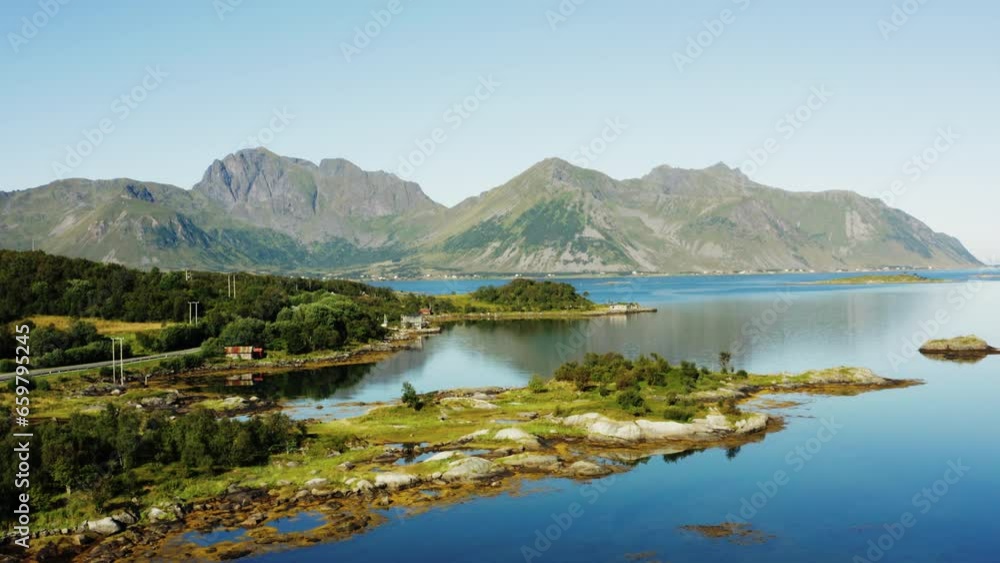Tranquil Lake Framed By Faraway Mountain Peaks Tranquil Lake Framed By Faraway Mountain Peaks