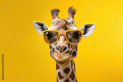 Capture the essence of cool with this giraffe in stylish sunglasses, a playful and quirky addition to your design projects. is AI Generative.