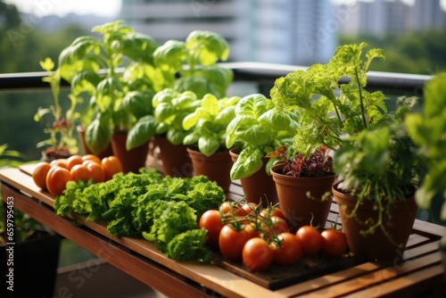 Vegetables and herbs on the balcony 