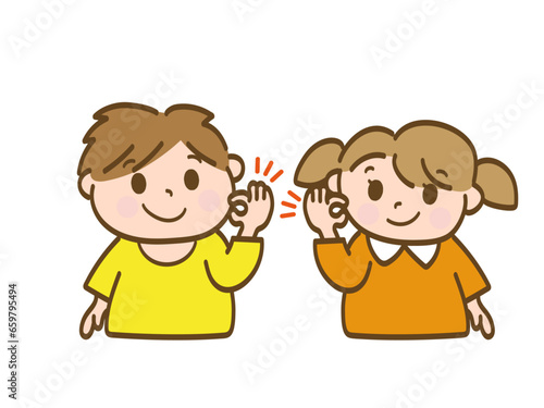 OKサインを出す男の子と女の子_小学生低学年_幼児