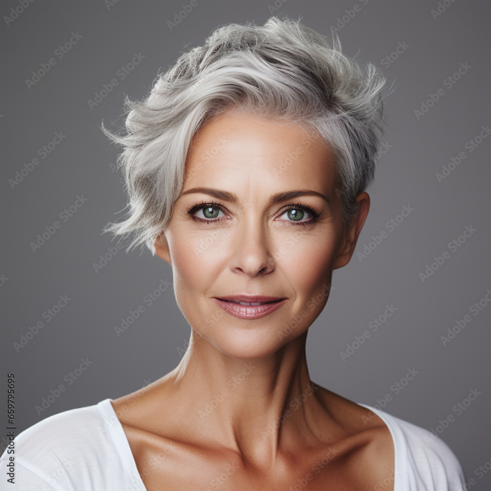 Mature woman looking at camera isolated on white, cosmetology concept, ai technology Mature woman looking at camera isolated on white, cosmetology concept, ai technology