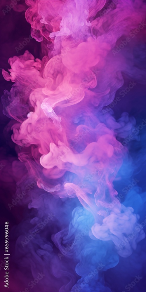 Cloudy smoke closeup, evaporates from bottle neck, blue purple and pink colors Generative AI