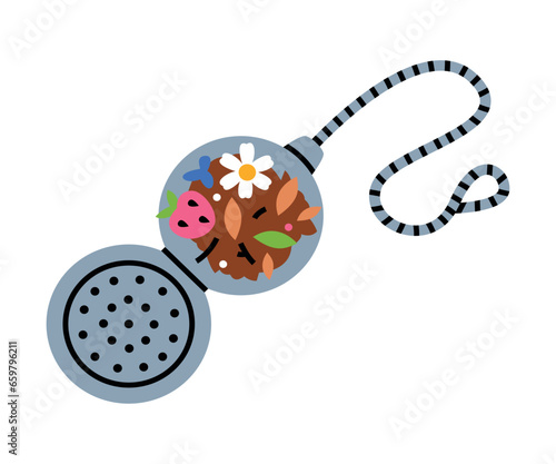 Tea Strainer with Dried Aromatic Leaves Vector Illustration