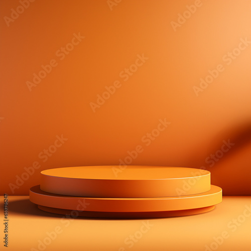 Orange podium and minimal abstract background, ai technology