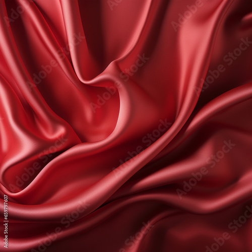 Red silk satin background. Beautiful soft wavy folds on smooth shiny fabric. Anniversary, Christmas, wedding, valentine, event, celebration concept, ai technology