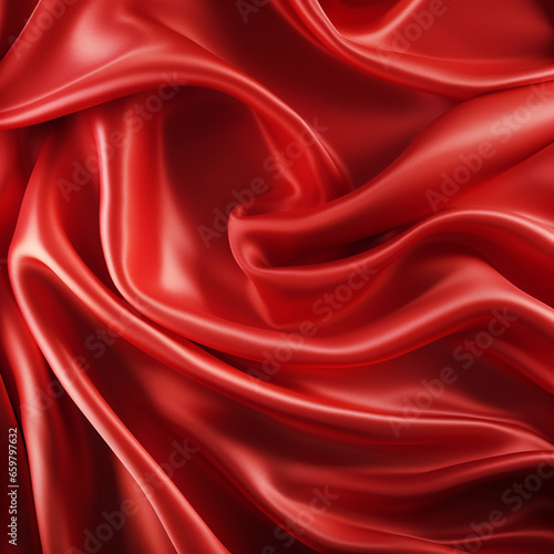 Red silk satin background. Beautiful soft wavy folds on smooth shiny fabric. Anniversary, Christmas, wedding, valentine, event, celebration concept, ai technology