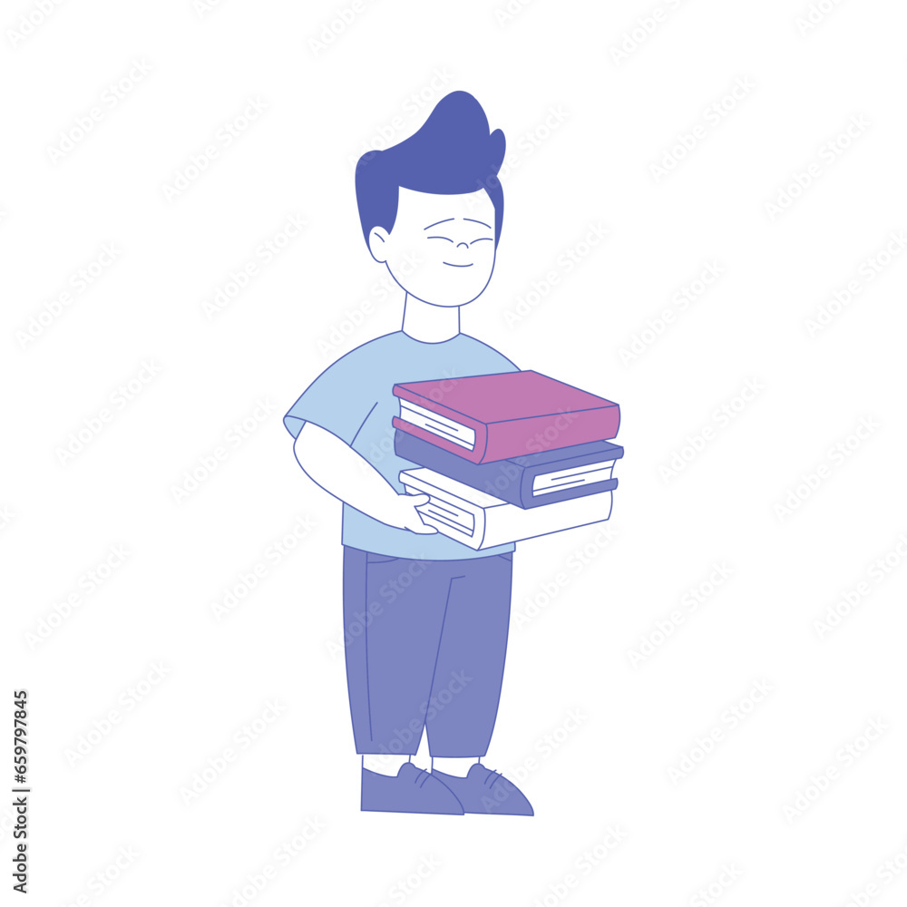 Smiling Boy First Grader Standing Holding Books Vector Illustration Smiling Boy First Grader Standing Holding Books Vector Illustration