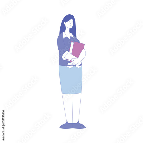 Woman School Teacher or Educator Standing with Book Vector Illustration